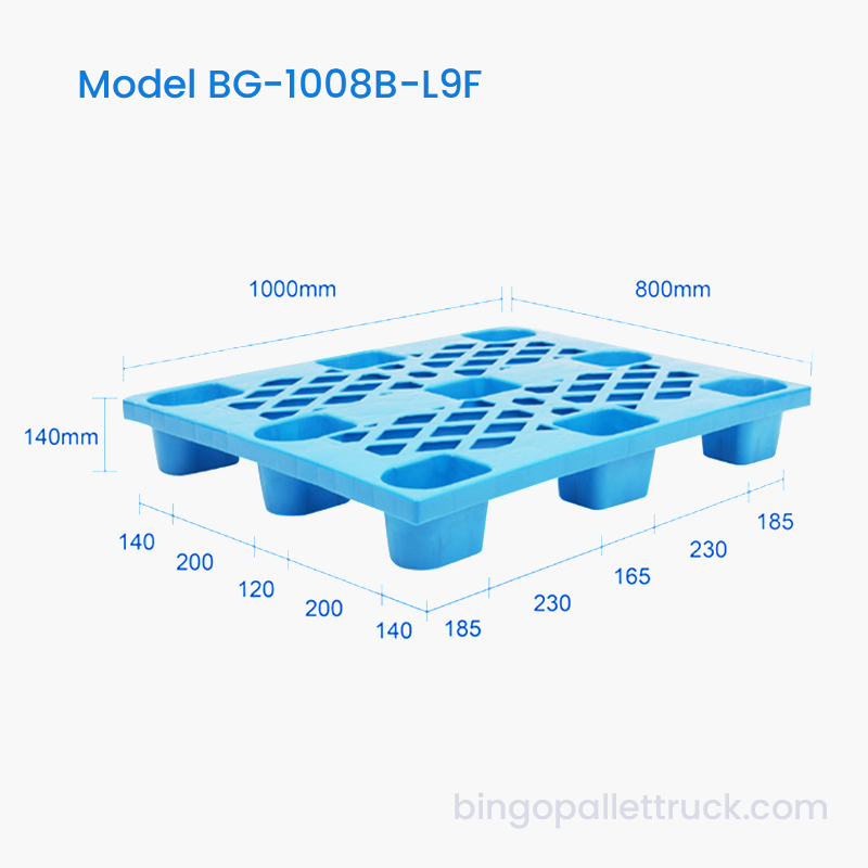 1000x800 mm brizgana plastična paleta Lagana paleta s 9 nogu za industrijsko skladištenje