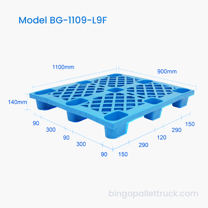 1100×900mm izdržljiva lagana HDPE plastična paleta od devet stopa za rukovanje materijalom