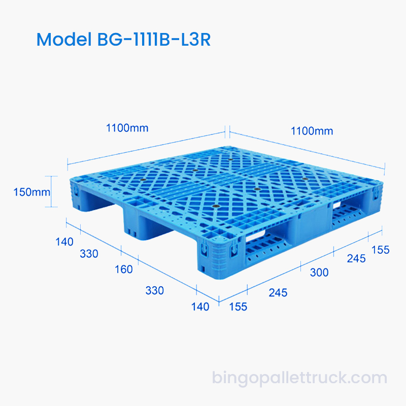 1100x1100mm plastična paleta 3 vodilica s čeličnim ojačanjem za logistiku