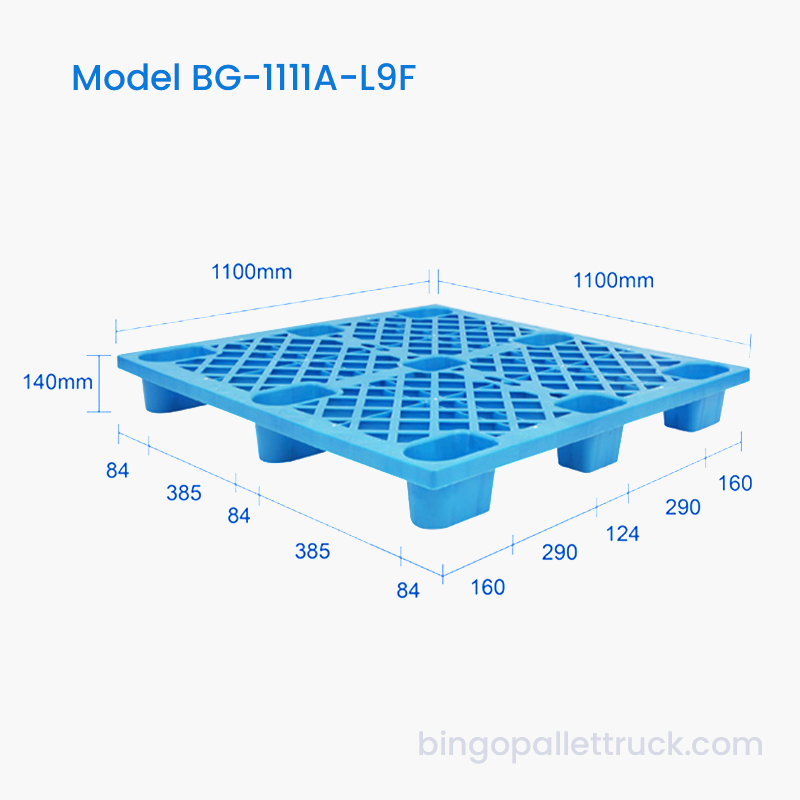 1100x1100 mm laka plastična paleta s 9 krakova i 4 smjera ulaza za dizalicu za palete