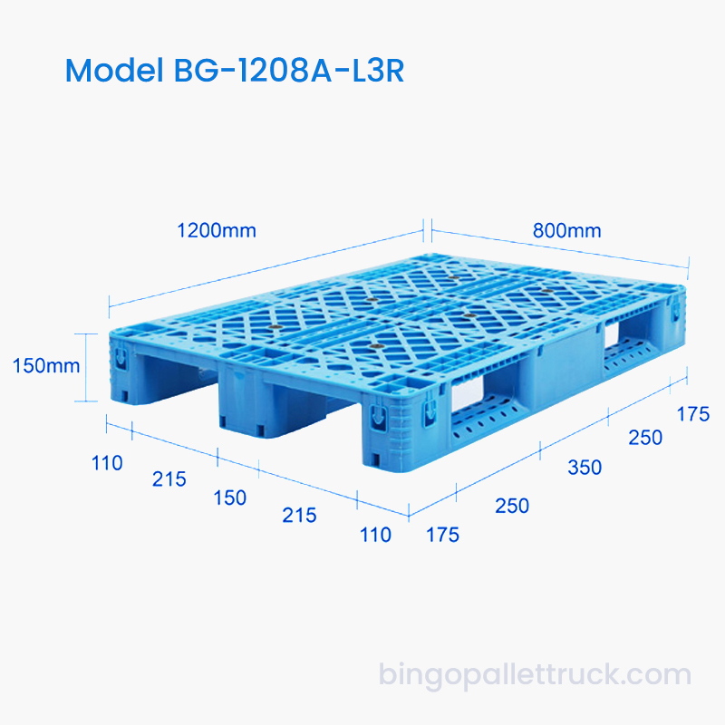 1200x800 mm Plastična paleta za lake uvjete rada s 3 vodilice