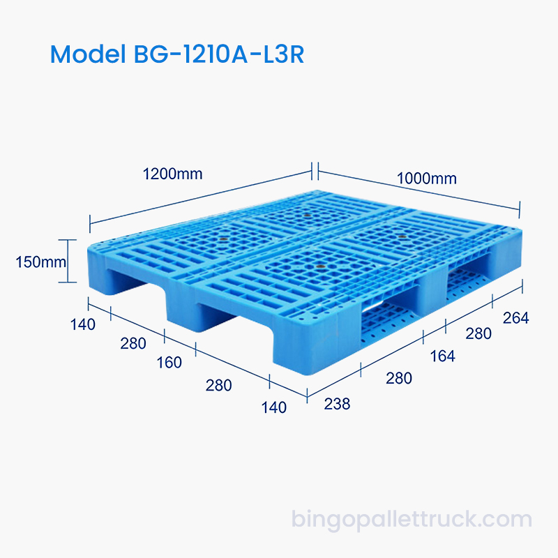 1200x1000 mm lagana plastična paleta s 3 vodilice za skladište