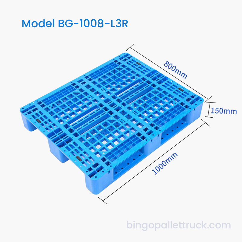 1000×800 mm HDPE plastična paleta s 3 vodilice za skladišne police