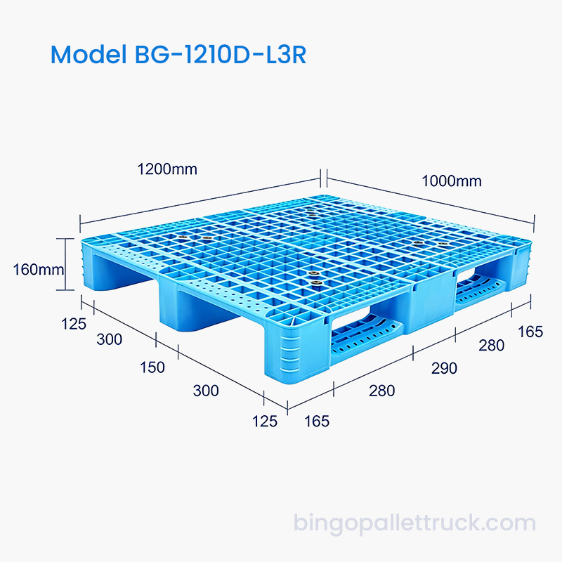 1200x1000 mm plastična paleta ojačana čelikom s 3 vodilice