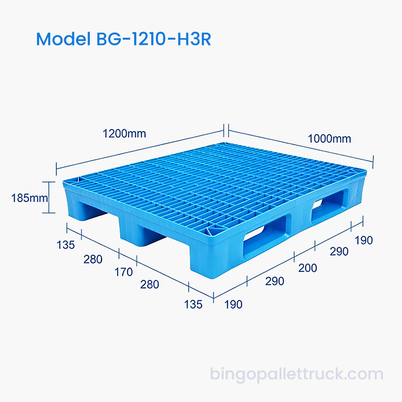 1200x1000 mm plastična paleta s 3 vodilice za teške uvjete rada