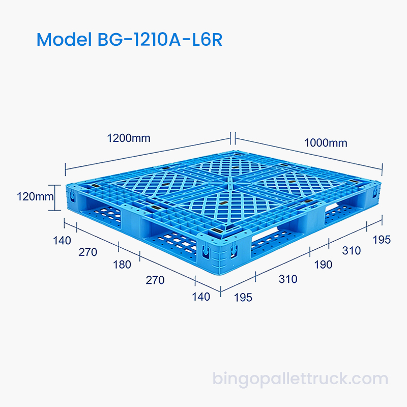 1200x1000 mm plastična paleta sa šest vodilica za logističku upotrebu