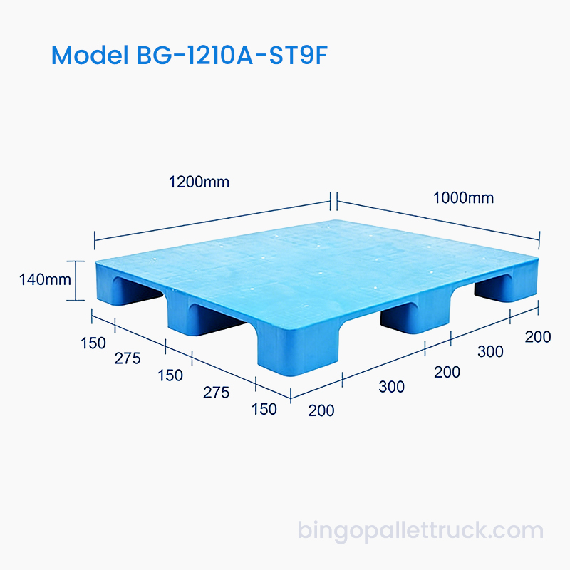 Izdržljiva plastična paleta 1200x1000 mm s čvrstim vrhom i 9 nogu za čestu upotrebu u otpremi