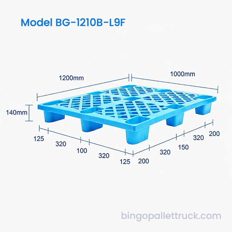 1200x1000 mm lagana plastična paleta od 9 stopa za maloprodajno skladištenje